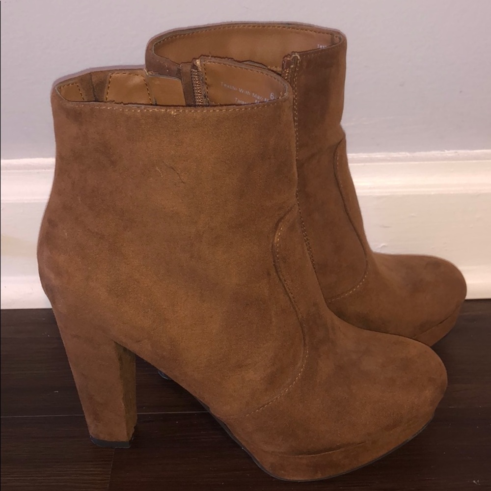 Brown suede booties